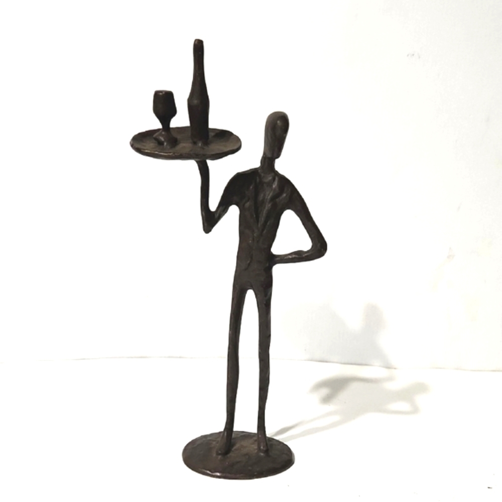 Vintage Bronze Brutalist Abstract Sculpture Wine Cocktail Waiter 10.7" Tall - Picture 14 of 14